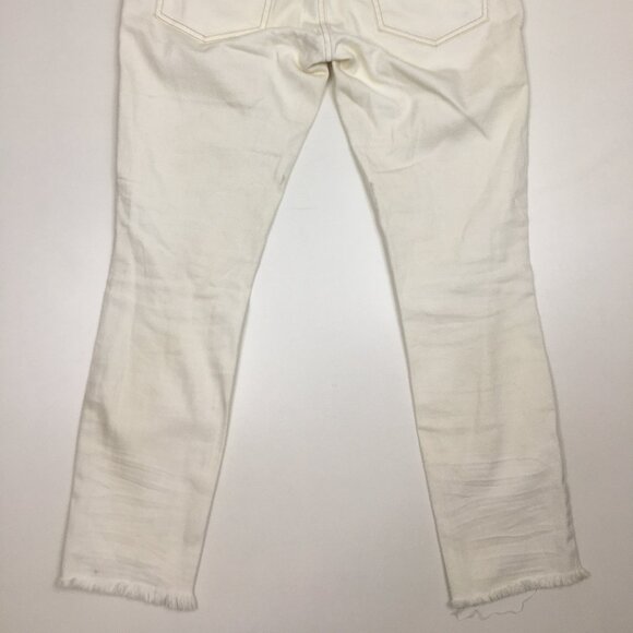 FREE PEOPLE Ivory Distressed Raw Step Hem 5 Pocket Logo Hardware Skinny Jeans - Picture 11 of 15
